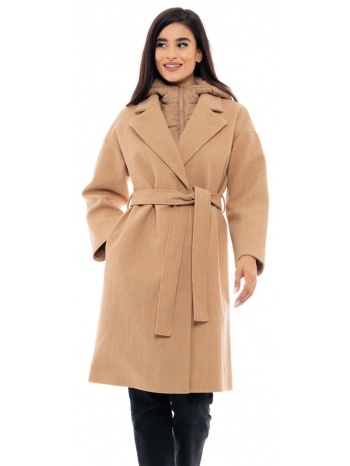 splendid fashion γυναικείο μακρύ παλτό με κουκούλα μπεζ σε προσφορά