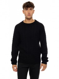 biston fashion ανδρική πλεκτή μπλούζα με στρόγγυλο λαιμό μαυρο 50-206-022-010-m