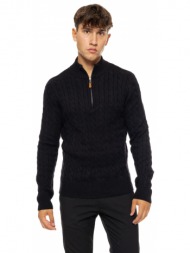 biston fashion ανδρική πλεκτή μπλούζα με όρθιο γιακά και φερμουάρ μαυρο 50-206-020-010-m