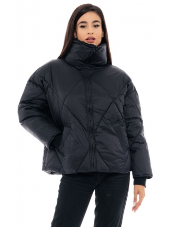 biston fashion γυναικείο κοντό μπουφάν με γιακά μαυρο σε προσφορά