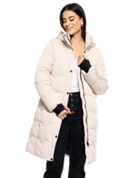 biston fashion γυναικείο μακρύ μπουφάν με αποσπώμενη κουκούλα off white 50-101-031-010-s