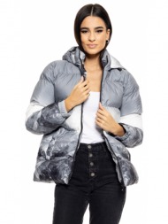 biston fashion γυναικείο κοντό μπουφάν με αποσπώμενη κουκούλα γκρι 50-101-099-014-s