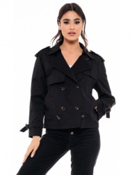 biston fashion γυναικείο πανωφόρι με γιακά μαυρο 49-101-023-010-s