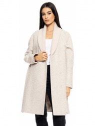 splendid fashion γυναικείο μακρύ παλτό με πλεκτό γιακά μπεζ 50-101-078-010-s
