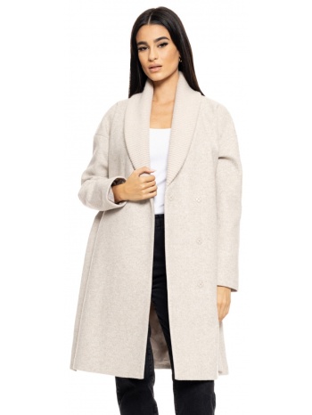 splendid fashion γυναικείο μακρύ παλτό με πλεκτό γιακά μπεζ σε προσφορά