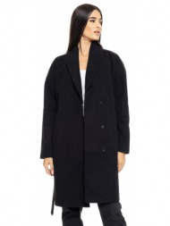 splendid fashion γυναικείο μακρύ παλτό με πλεκτό γιακά μαυρο 50-101-078-010-s