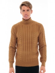 biston fashion ανδρική πλεκτή μπλούζα με ψηλό γιακά καμηλο 48-206-028-010-m