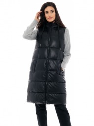 biston fashion γυναικείο μακρύ αμάνικο μπουφάν μαυρο 48-102-006-010-s