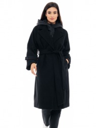 biston fashion γυναικείο μακρύ παλτό μαυρο 48-101-100-010-s