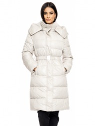 biston fashion γυναικείο μακρύ μπουφάν με αποσπώμενη κουκούλα off white 50-101-111-010-s
