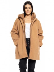 biston fashion γυναικείο demi παλτό με αποσπώμενη κουκούλα καμηλο 50-101-120-010-s