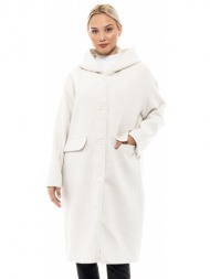 biston fashion γυναικείο μακρύ παλτό off white 46-101-037-022-s