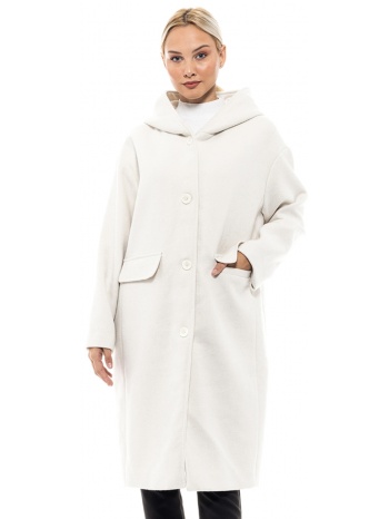 biston fashion γυναικείο μακρύ παλτό off white σε προσφορά