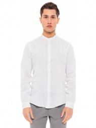 smart fashion ανδρικό λινό πουκάμισο με mao γιακά λευκο 49-203-002-010-m