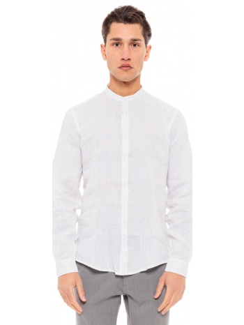 smart fashion ανδρικό λινό πουκάμισο με mao γιακά λευκο σε προσφορά