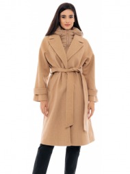 biston fashion γυναικείο μακρύ παλτό μπεζ 48-101-100-010-s