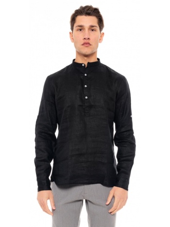 smart fashion ανδρική λινή μπλούζα με mao γιακά. μαυρο σε προσφορά