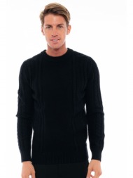 biston fashion ανδρική πλεκτή μπλούζα με στρογγυλό λαιμό μαυρο 48-206-050-010-m