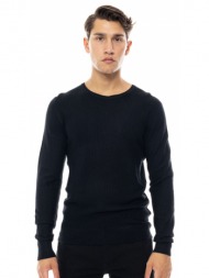 smart fashion ανδρική πλεκτή μπλούζα με στρογγυλό λαιμό μαυρο 48-206-047-010-m