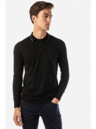 ανδρικη πλεκτη μπλουζα sogo μαυρη με γιακα μαυρο 19504-851-10-black