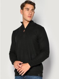ανδρικη πλεκτη μπλουζα με lupeto γιακα με φερμουαρ black brokers μαυρο 23519-305-936-black