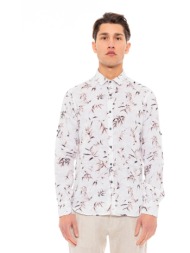 smart fashion ανδρικό λινό πουκάμισο με allover τύπωμα off white 49-203-004-222-m