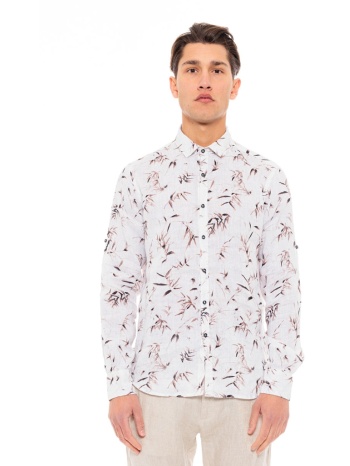 smart fashion ανδρικό λινό πουκάμισο με allover τύπωμα off σε προσφορά