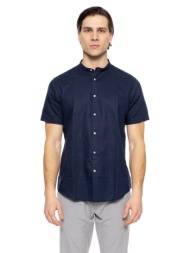 smart fashion men's s/s linen shirt with mao collar navy 51-203-008-071-l