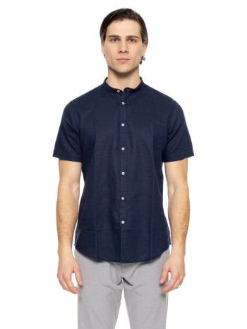 smart fashion men's s/s linen shirt with mao collar