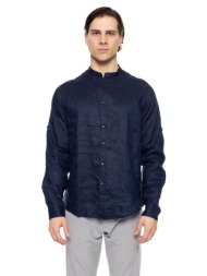 smart fashion mens linen shirt with mao collar navy 51-203-001-070-l