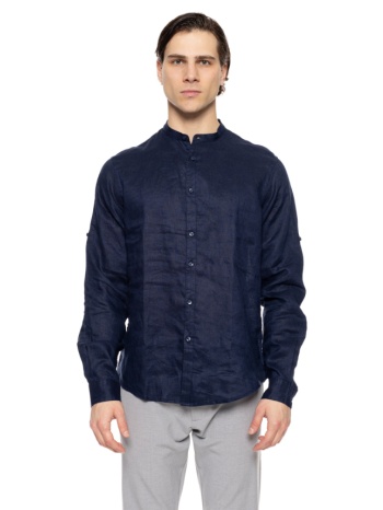 smart fashion mens linen shirt with mao collar navy