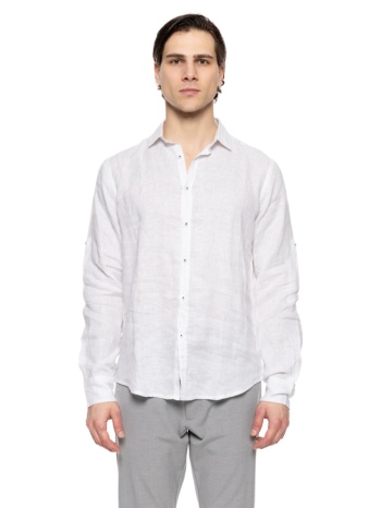 smart fashion mens linen shirt with collar λευκο