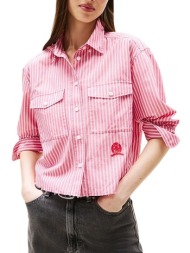 γυναικείο crop ριγέ πουκάμισο ροζ tommy jeans dw0dw21453-xi5