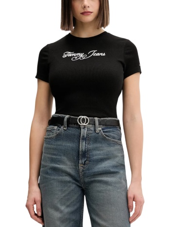 γυναικείο slim t-shirt μαύρο tommy jeans dw0dw21838-bds