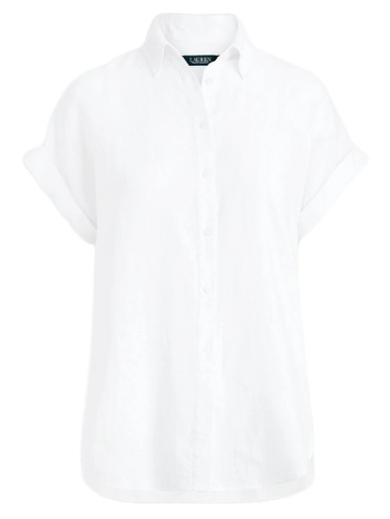 γυναικείο λινό κοντομάνικο πουκάμισο λευκό ralph lauren
