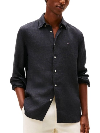 ανδρικό λινό πουκάμισο μαύρο tommy hilfiger mw0mw41530-bds
