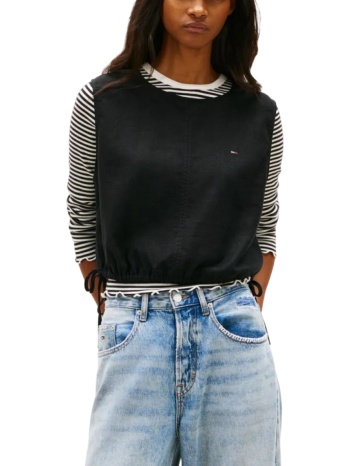 γυναικεία αμάνικη λινή μπλούζα μαύρο tommy jeans