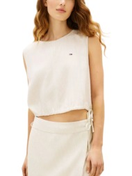 γυναικεία αμάνικη λινή μπλούζα μπεζ tommy jeans dw0dw22779-0aa
