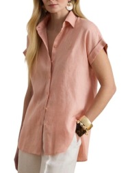 γυναικείο λινό κοντομάνικο πουκάμισο ροζ ralph lauren 200874259012-pink