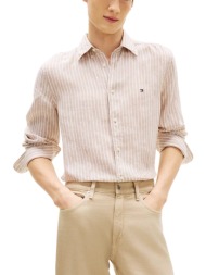 ανδρικό λινό ριγέ πουκάμισο μπεζ tommy hilfiger mw0mw42400-0bk