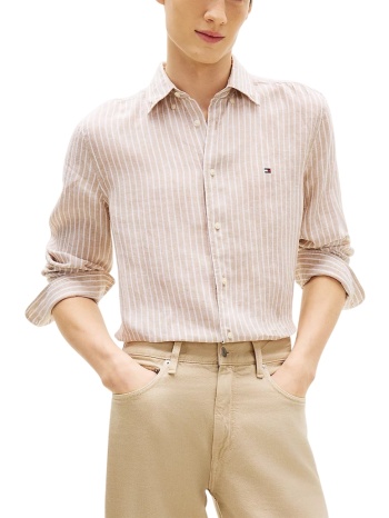 ανδρικό λινό ριγέ πουκάμισο μπεζ tommy hilfiger