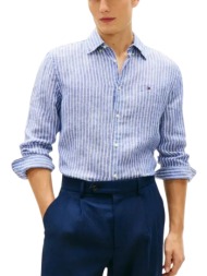 ανδρικό λινό ριγέ πουκάμισο γαλάζιο tommy hilfiger mw0mw42400-0a4