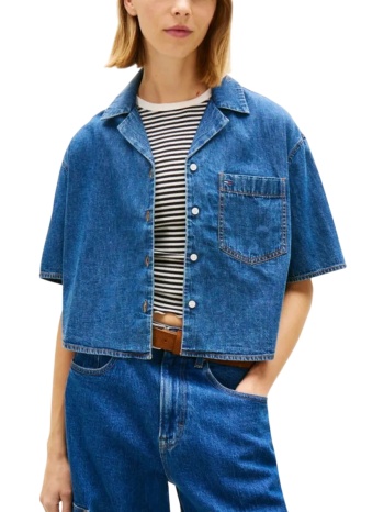 γυναικείο κοντομάνικο πουκάμισο μπλε tommy jeans
