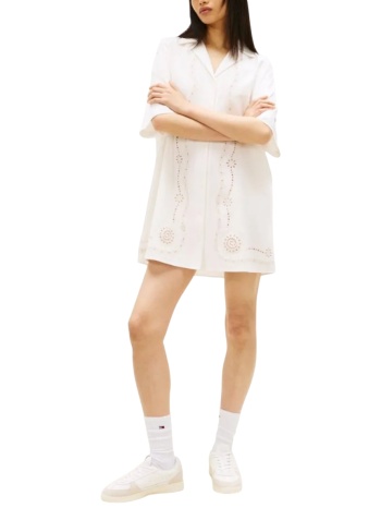 γυναικείο κοντομάνικο φόρεμα πουκάμισα λευκό tommy jeans