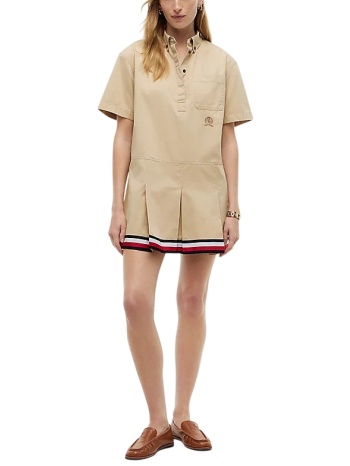γυναικείο κοντομάνικο φόρεμα μπεζ tommy jeans dw0dw22848-ab9