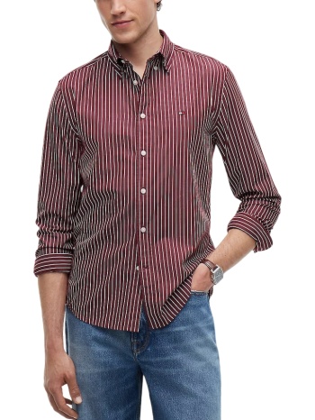 ανδρικό ριγέ πουκάμισο μπορντό tommy hilfiger mw0mw44571-0ev