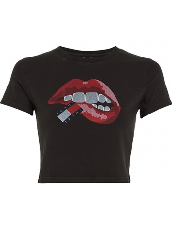 γυναικείο lips t-shirt μαύρο tommy jeans dw0dw17373-bds