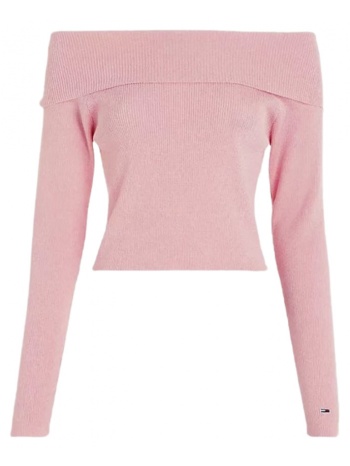 γυναικείο off shoulder πουλόβερ ροζ tommy jeans