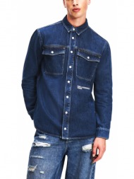 ανδρικό utility πουκάμισο μπλε karl lagerfeld jeans 240d1603-j274 washed dark blu
