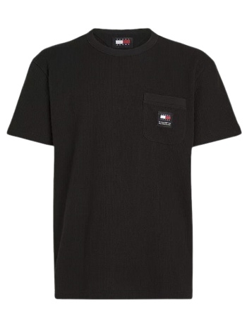 ανδρικό waffle t-shirt μαύρο tommy jeans dm0dm18651-bds